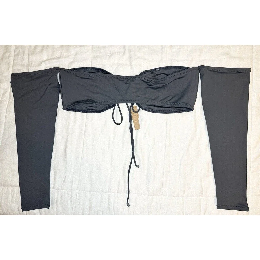 SKIMS Recycled Swim Long Sleeve Bikini Top Gunmetal Gray Women's SIZE 4X NWT‎